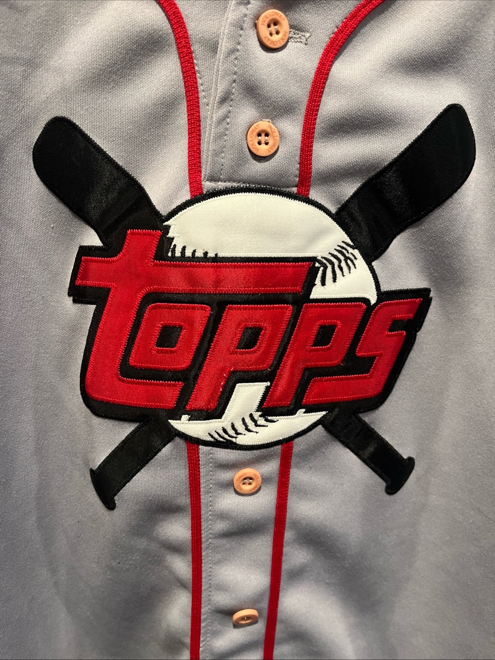 Topps Gray Baseball Jersey with Red and Black Logo